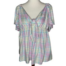 Isabel Maternity Woven Peek A Boo Tie Front Top Size XL Multi Color Plaid - £14.76 GBP