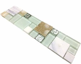 Beach Style Backsplash Lake Green Glass Stone Mosaic Wall Tile 3&quot;x12&quot; Sa... - £20.38 GBP