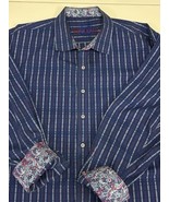 Robert Graham 3XL Mens Shirt Blue Stripe Paisley Flip Cuff Statement Dressy - $54.06 CAD