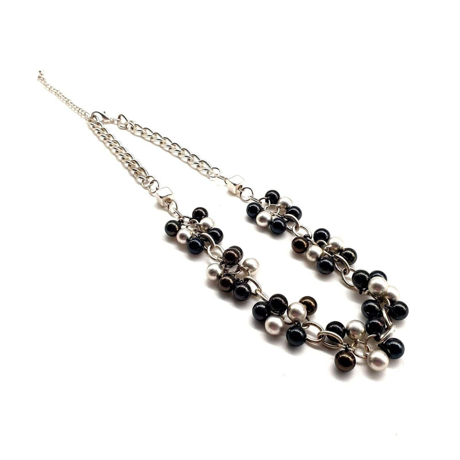 Primary image for Necklace Womens Costume Jewelry Statement Silver Tone Black Beads Charm Adjust