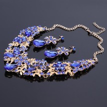 Fashion Multicolor Flower Crystal Necklace Earrings Set Bridal Jewelry Sets for  - £16.60 GBP