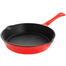 MegaChef Enameled Round 8 Inch PreSeasoned Cast Iron Frying Pan in Red - £49.53 GBP