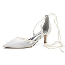 Kitten Heels Wedding Shoes for Bride Pointed Toe Ankle Strap Low Heels Clear Mes - £68.99 GBP