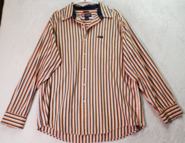 Chaps Dress Shirt Men Large Orange Blue Striped Long Sleeve Collared But... - £12.25 GBP