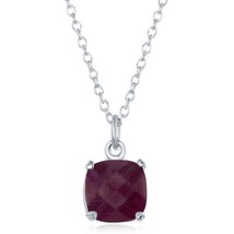 Sterling Silver &#39;July Birthstone&#39; Square Ruby Necklace - £55.16 GBP