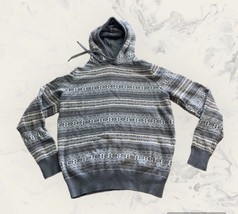Men&#39;s Izod Fair Isle Gray Long Sleeve Hooded sweater size Medium - £15.21 GBP