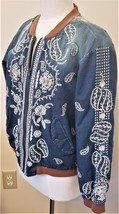 Johnny Was Mahalia Embroidered Denim Bomber Jacket Sz.L Blue   - £171.98 GBP