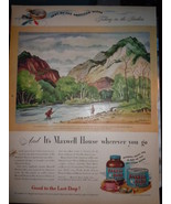 Vintage Maxwell House Coffee Fishing in The Rockies Print Magazine Adver... - $6.99