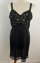 Vintage Vanity Fair Women&#39;s 36 S Black Full Slip Nylon Stretch Bodice La... - $19.64