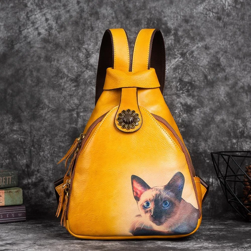  Women Animal Prints Vintage  Leather Backpack 2024  Female Shoulder Bag Retro S - £80.04 GBP