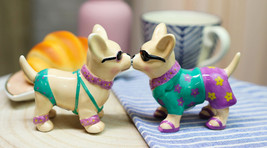 Ebros Beach Honeymoon Lovers Kissing Chihuahua Dogs Ceramic Salt Pepper Shakers - £13.36 GBP