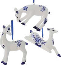 Delft Blue Porcelain Deer Ornaments | Set of 3 | Kurt Adler - £22.15 GBP