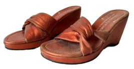 Donald J Pliner Vivi Metallic Orange Leather Slip On Wedge Sandal - Wome... - $47.45