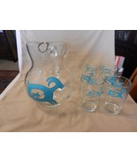 Crisa Clear Glass Water Pitcher and 4 Glasses for Lemonade, Ice Tea Hand... - $57.00