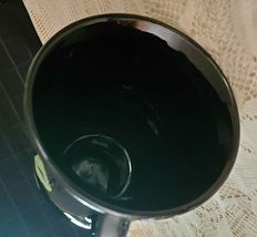 BLACK CERAMIC VASE WITH HAND PAINTED FLOWERS 8" TALL image 3