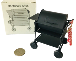 Dollhouse Miniature Barbecue BBQ Grill on Wheels with Towel 1:12 Scale Black - £15.08 GBP