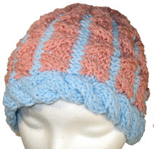Pink and Blue hand knit hat - $24.00