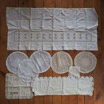 Vintage Lot of 9 Crocheted Doilies Table Coverings Runners Placemats - $55.96
