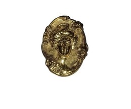 Vintage Gold Tone Cameo Relief Repousse Brooch - £7.97 GBP