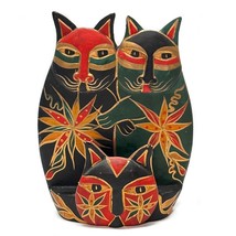 Hand Painted Cats Napkin Letter Holder Wood Indonesia Green Red Floral 8... - $14.82