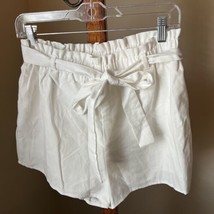 Lulu&#39;s Jemima White Paper Bag Waist Shorts Lined Casual Pull On Tie Linen Medium - £16.06 GBP