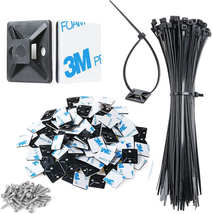 XHF 3/4&quot; Strong Back-Glue Self Adhesive Black Cable Zip Tie Mounts 100Pcs with 8 - £11.89 GBP