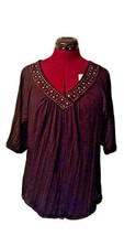 French Laundry Top Black Women Embellished 3/4 Sleeve Size Medium V Neck - $10.90