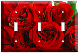 Beautiful flowers red roses triple light switch cover plate decoration d... - $356.46 MXN