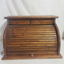 Vintage Rolltop wooden bread box with upper shelf Star motif - £60.79 GBP