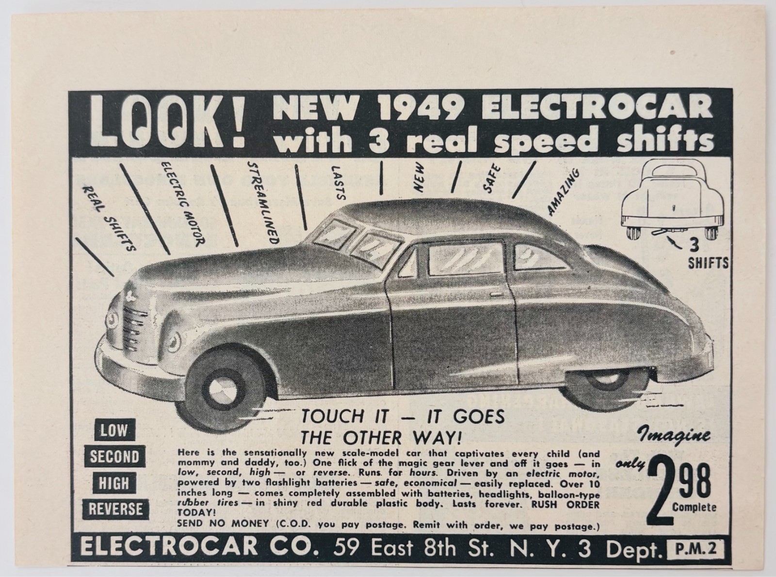 1949 Electrocar Advertisement Electric Toy Car Battery Operated Vintage F17L Item image 2