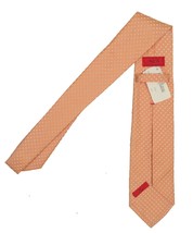 NEW $295 Isaia Pure Silk 7 Fold Tie!  Light Orange with Creme Polka Dots - $129.99