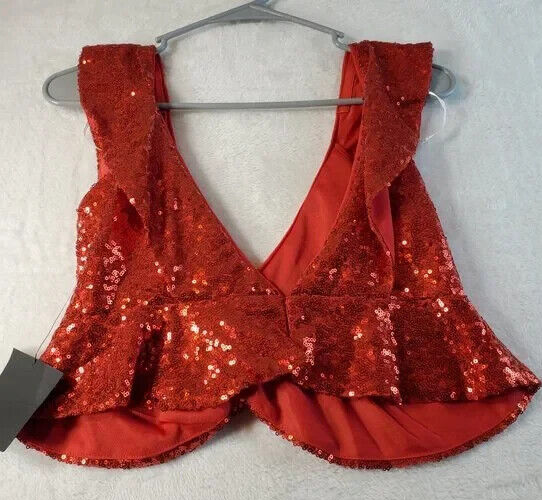Primary image for Lulus Cropped Top Womens Size Small Red Sequin 100% Polyester Sleeveless V Neck