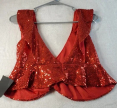Lulus Cropped Top Womens Size Small Red Sequin 100% Polyester Sleeveless V Neck - £16.78 GBP