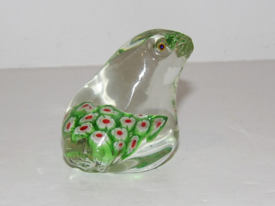 LOVELY MURANO STYLE ART GLASS GREEN RED MILLEFIORI FROG 2&quot; PAPERWEIGHT/F... - $19.79