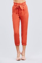 Women&#39;s Rust Tie Elastic Hem Long Linen Pants (M) - $16.83