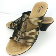 Clarks Bendables Bronze Metallic  Leather 7 M Heel Slip On Sandal Shoe Mule - $39.99