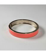 Coral Orange Enamel On Gold Bangle Bracelet, Bright Hinged Cuff - $18.32