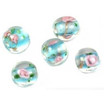 5 Aqua Lampwork Beads Flowers Beading Jewelry 10mm - £14.05 GBP