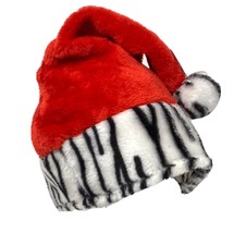 Red Santa Zebra Print Trim Plush Cap Novelty Christmas Party Hat - £11.79 GBP