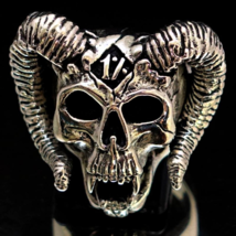Sterling silver Biker ring 1 Percent symbol on Ram Horned Devil Skull high polis - £106.19 GBP