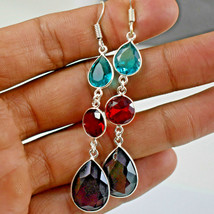 925 Sterling Silver Amethyst &amp; Topaz Gemstone Handmade Earrings HerGift BES-1515 - £29.99 GBP