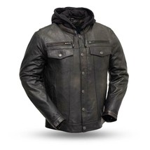 Men&#39;s Biker Leather Jacket Vendetta Scooter Style Banded Collar Snap - £226.84 GBP