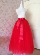 Red Tulle Maxi Skirt Outfit Women Custom Plus Size Floor Length Tulle Skirt