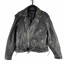 Vintage Black Hudson Leather Motorcycle Jacket Men 50 Fringe Biker Belted - £155.80 GBP