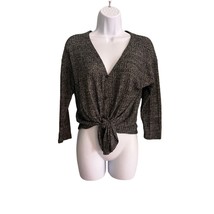 ALMOST FAMOUS Womens Size Medium Dark Gray Grey Waffle Knit Top Button Tie Front - £9.77 GBP