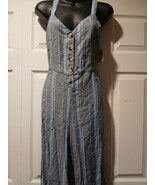Indigo Rein Woman’s Linen Blend sleeveless Jumper Blue Gray Stripes Medium  - $284.91 MXN