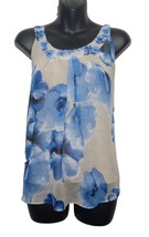 New York Company Women&#39;s Scoop Neck Top Blue &amp; White Floral Print Sleeve... - £8.31 GBP