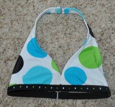 Girls Swimsuit Halter Top Malibu White Blue Green Big Dot Bikini Swim To... - $5.94