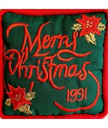 Vintage 1991 Merry Christmas Handmade Mini Pillow 3.75 x 3.75 - $27.34 CAD