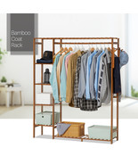 48&quot;Brown Bamboo [Oversize Hanging Rod+Pants Rack] Clothes Organizer W/Co... - £86.11 GBP